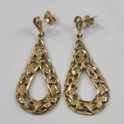 14K Yellow Gold Openwork Teardrop Earrings