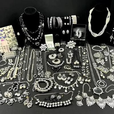 Silver & Black-Toned Jewelry Collection, featuring Necklaces, Bracelets, Earrings & Rings