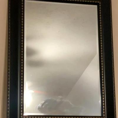 Large Beveled Wall Mirror with Black Wood Look Frame and Gold-Toned Trim