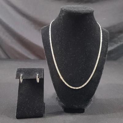10K Gold Chain Necklace with Matching Hoop Earrings