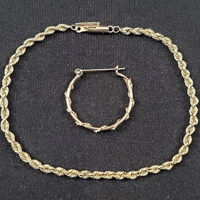 14K Gold Rope Bracelet with Single Matching Hoop Earring