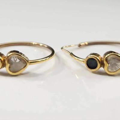 18K Gold Two-Stone Hoop Earrings