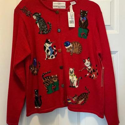 Marisa Christina Christmas Cat Sweater XL New 