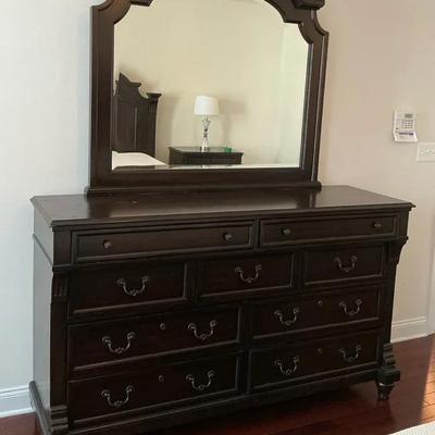 Haverty's Dark Finish Stately Dresser with Mirror