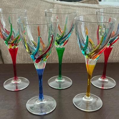 Zecchin Style Murano Glass Wine Glasses