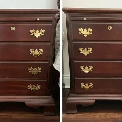 Dark Finish 4-Drawer Bedside Chests with Writing Surfaces