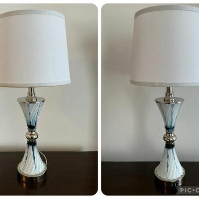 Blue Swirly Glass Touch Table Lamps 26"h