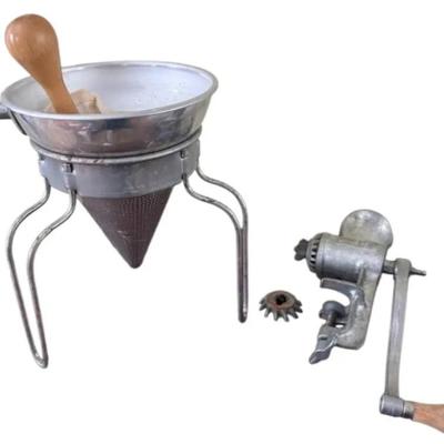 Aluminum Cone Strainer and Hand Crank Meat Grinder 