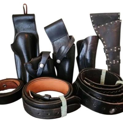 Vintage Black Leather Holster Collection with Belts