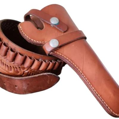 Vintage Hunter Tooled Leather Western Holster & Cartridge Belt