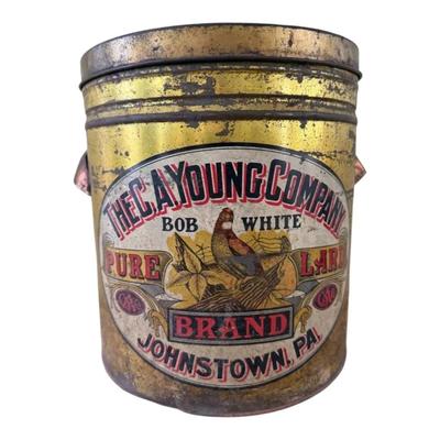 Rare Vintage C.A. Young Company, Bob White, Pheasant, Pure Lard Tin