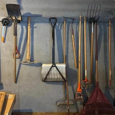 Huge lot of garden tools, Wheelbarrow 