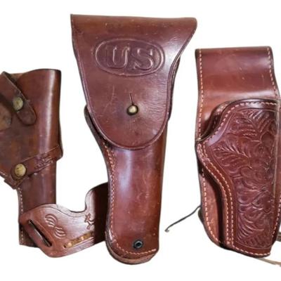 Vintage Brown Leather Holsters Including US Military Style