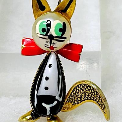 Vintage Stylized Cat Brooch from Spain