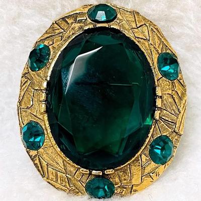 Vintage Green Stone Brooch