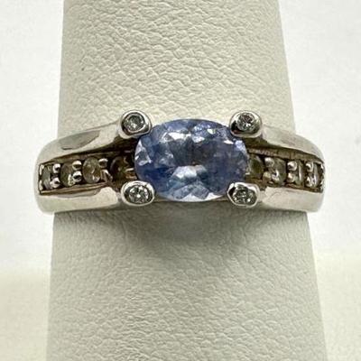 Gems en Vogue Sapphire Diamond Ring - 14K White Gold