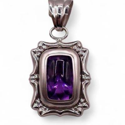 Buff-Top Amethyst Gold Pendant - 14K White Gold