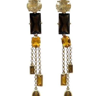 Multi Gemstone Drop Earrings – Citrine Smoky Quartz Quartz