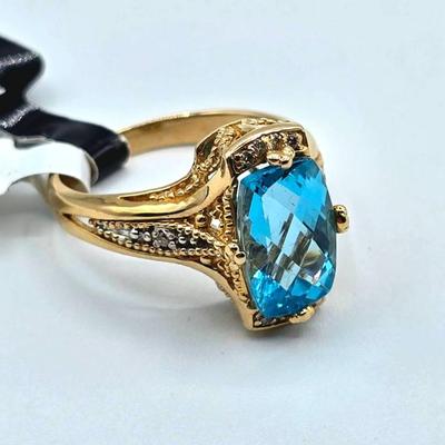 Gems en Vogue Blue Topaz Diamond Ring