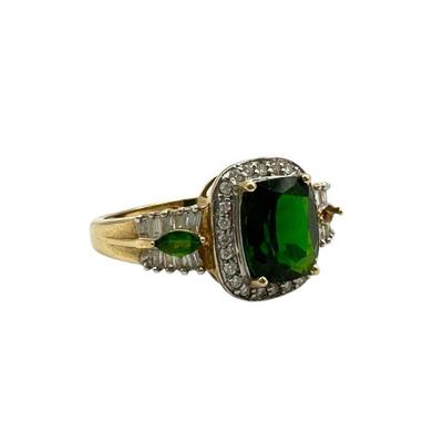 Green Stone Diamond Ring – 14K