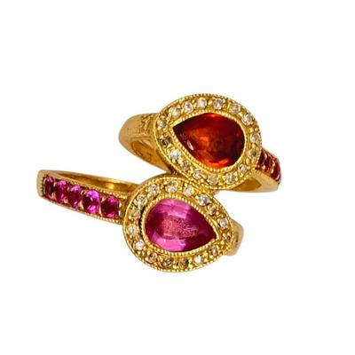 Pink & Orange Sapphire Diamond Ring