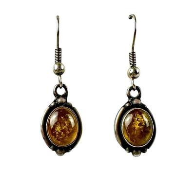 Amber Cabochon Sterling Earrings