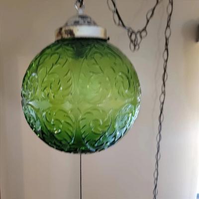 Vintage Green Swag Lamp 1960’s Shade Ornate