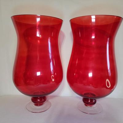 Vintage Large Ruby Glass Footed Vase By JC Penny 