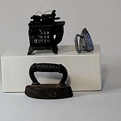Vintage Cast Iron Miniatures Including Stove And Sad Iron
