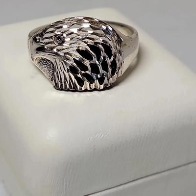 Vintage 1980s Sterling Silver Enamel Eagle Ring