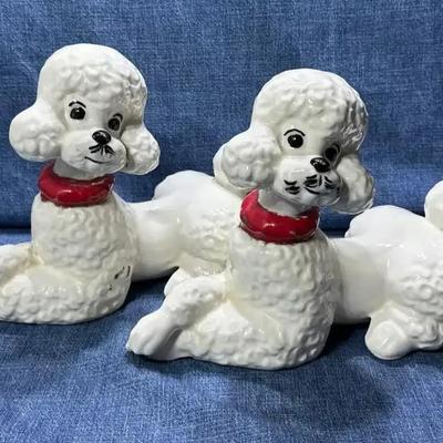 Mid-Century Modern ceramic white poodle figurines