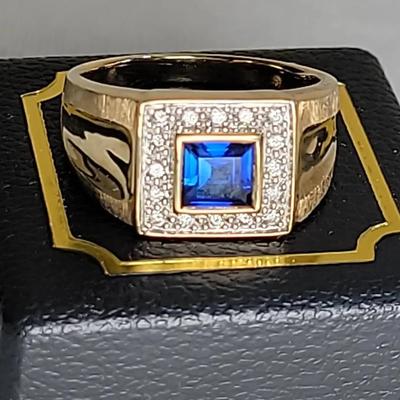 10k SR Ring With CZ Stones  Sz 10.5