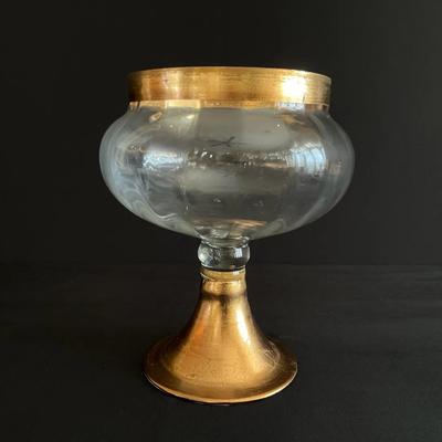 Footed Glass Bowl With Brushed Gold Trim