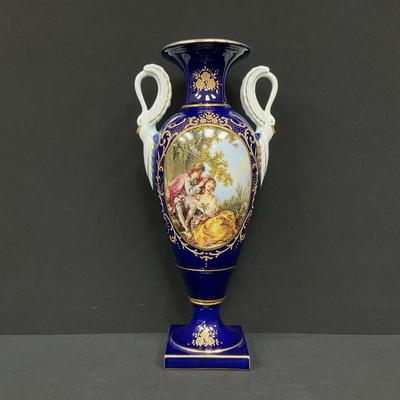 Limoges Cobalt Vase With Swan Handles II