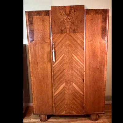 Art Deco Armoire With Burl Wood Inlay