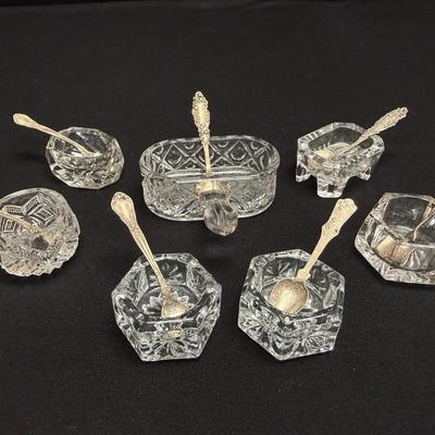 Sterling Silver Spoons & Crystal Salt Cellars 