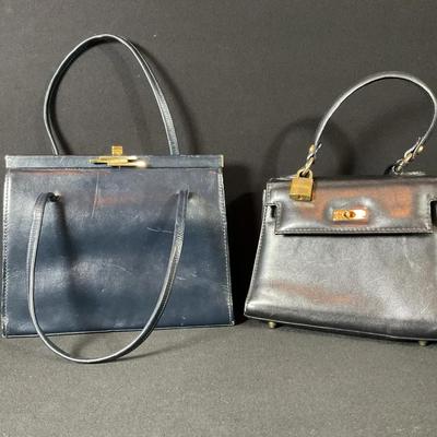 Navy Blue And Black Leather Hand Bags