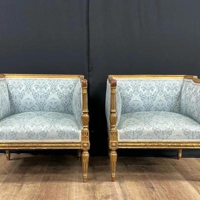 Pair Of Louis XVI Style Giltwood Bergeres 