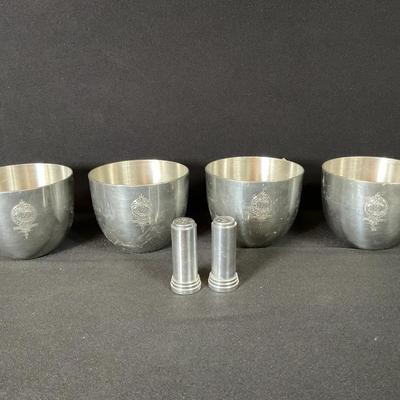 Vintage Pewter Cups And Salt & Pepper Shakers