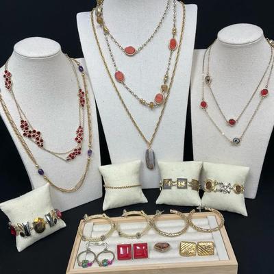 Gold Tone Rhinestones & Stone Jewelry 