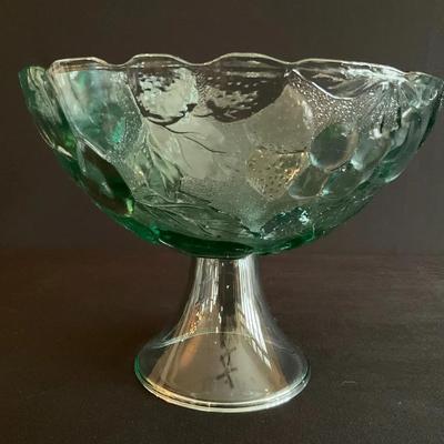 Libbey Glass Orchard Fruit Green Tinted Pedestal Compote