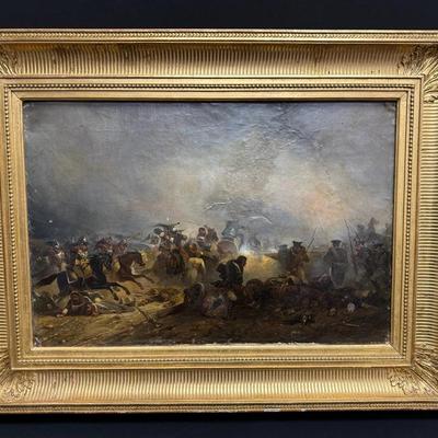 Antique Battlefield Oil Painting