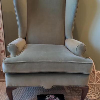 Upholstered Green Wingback Chair And Assessories