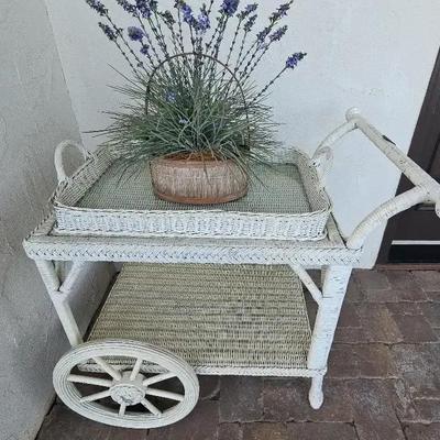 Wicker Bar Cart With Flower Basket