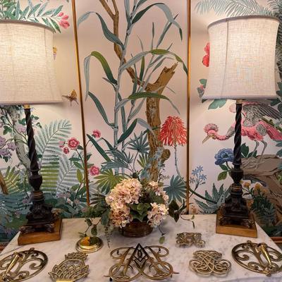 Vintage Brass Trivets And Table Lamps