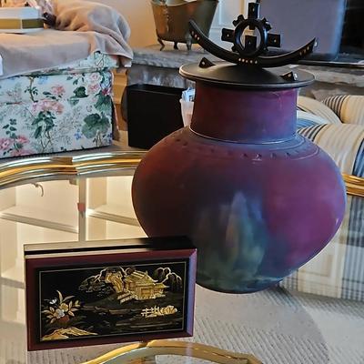 Asian Inspired Pottery Urn And Lacquer Box