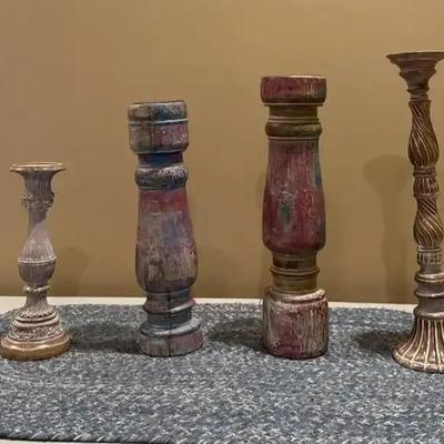 Assorted Candle Holders With Woven Rug