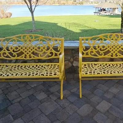 2 Yellow Metal Benches