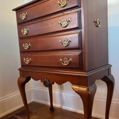 Cherry Queen Anne Style Four Drawer Silver Chest (contents not Included)