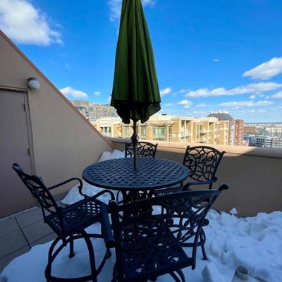 Sale Photo Thumbnail #50: 6pc brought Iron patio set, including four swivel chairs